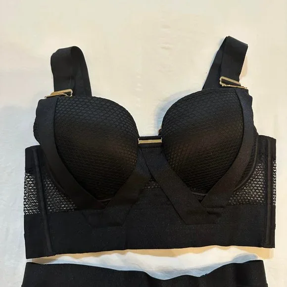 HONEY BIRDETTE Bowie black mesh longline strappy bra - 32DD - Picture 4 of 8